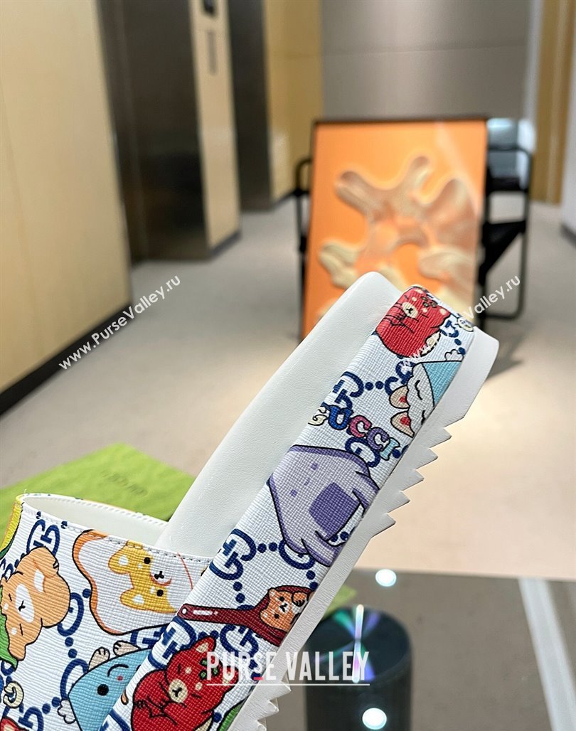 Gucci Animal Print GG Canavs Platform Slide Sandal 5.5cm White 2024 0316 (MD-240316020)