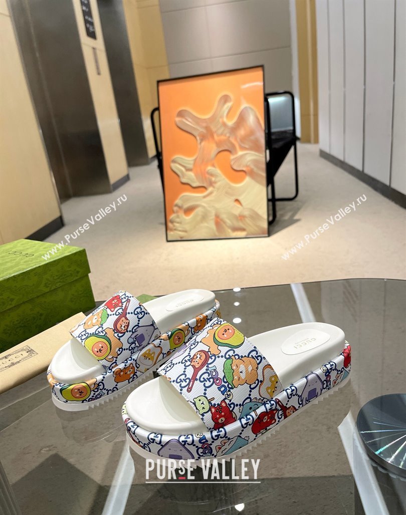 Gucci Animal Print GG Canavs Platform Slide Sandal 5.5cm White 2024 0316 (MD-240316020)