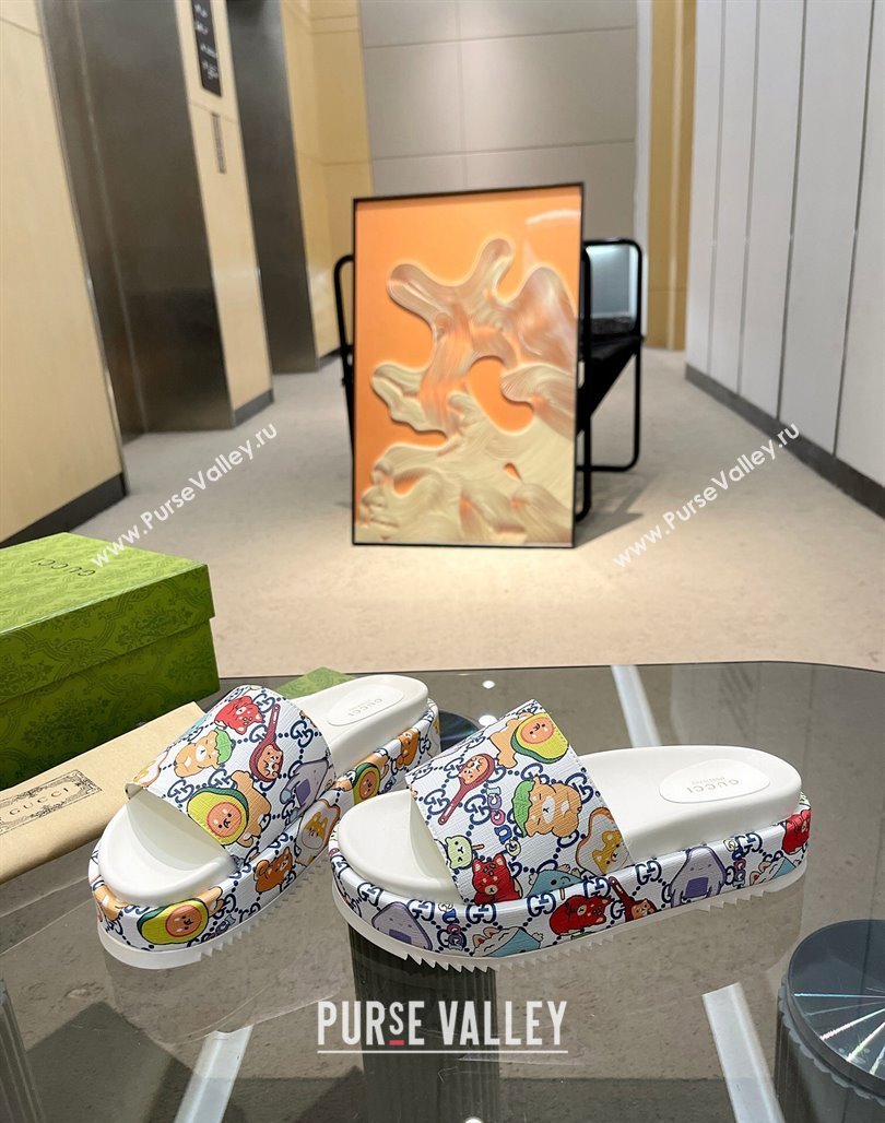 Gucci Animal Print GG Canavs Platform Slide Sandal 5.5cm White 2024 0316 (MD-240316020)