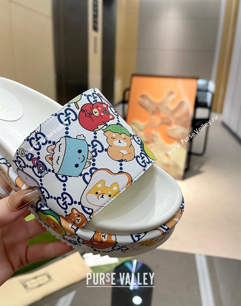 Gucci Animal Print GG Canavs Platform Slide Sandal 5.5cm White 2024 0316 (MD-240316020)