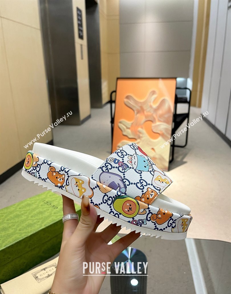 Gucci Animal Print GG Canavs Platform Slide Sandal 5.5cm White 2024 0316 (MD-240316020)