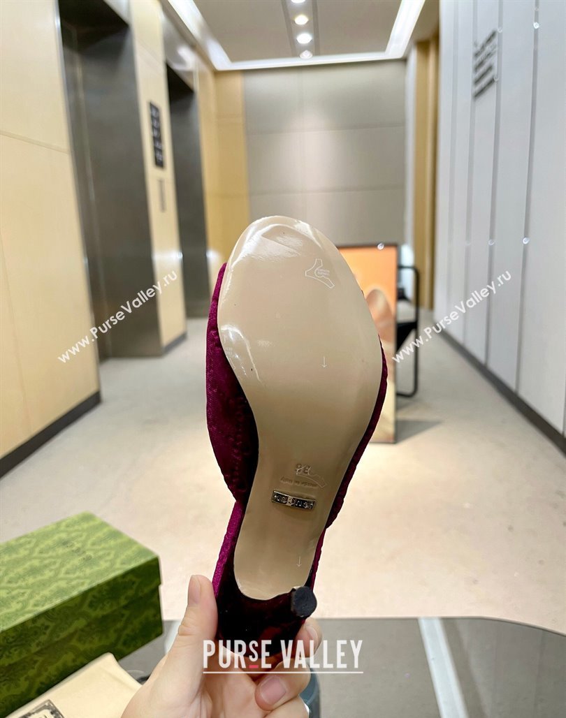 Gucci Horsebit 1955 High Heel Slide Sandals 9.5cm in GG Velvet Purple 2024 (MD-240316002)