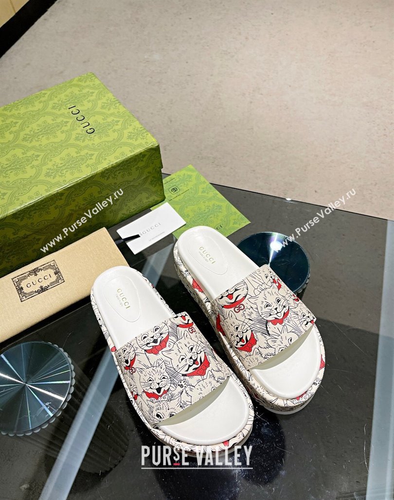 Gucci Animal Print Platform Slide Sandal 5.5cm White/Black/Red 2024 0316 (MD-240316022)