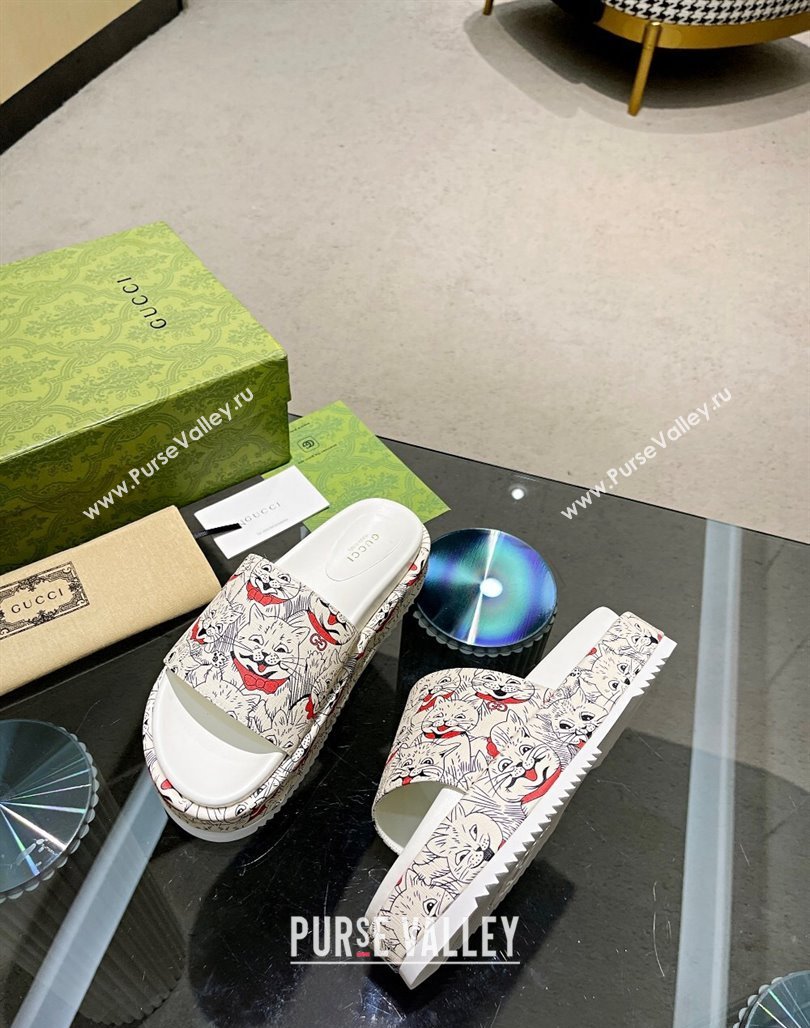 Gucci Animal Print Platform Slide Sandal 5.5cm White/Black/Red 2024 0316 (MD-240316022)