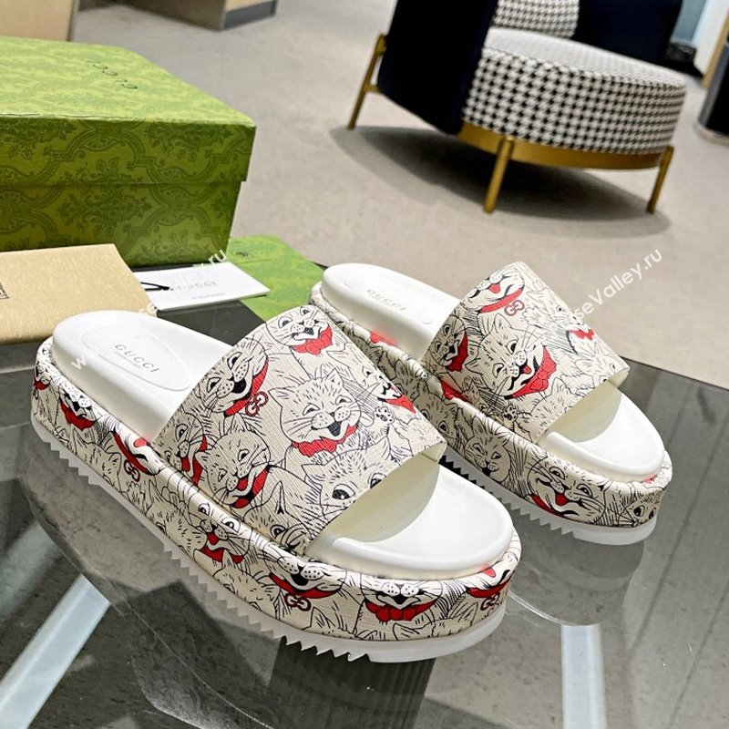 Gucci Animal Print Platform Slide Sandal 5.5cm White/Black/Red 2024 0316 (MD-240316022)