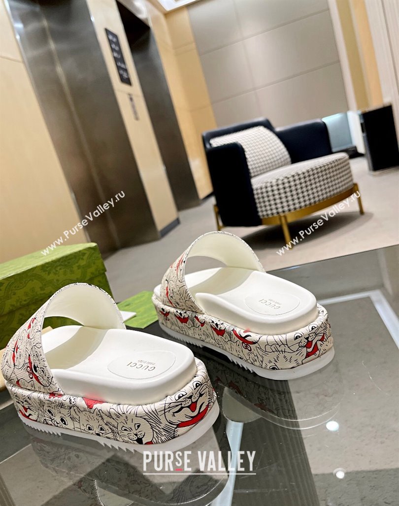 Gucci Animal Print Platform Slide Sandal 5.5cm White/Black/Red 2024 0316 (MD-240316022)