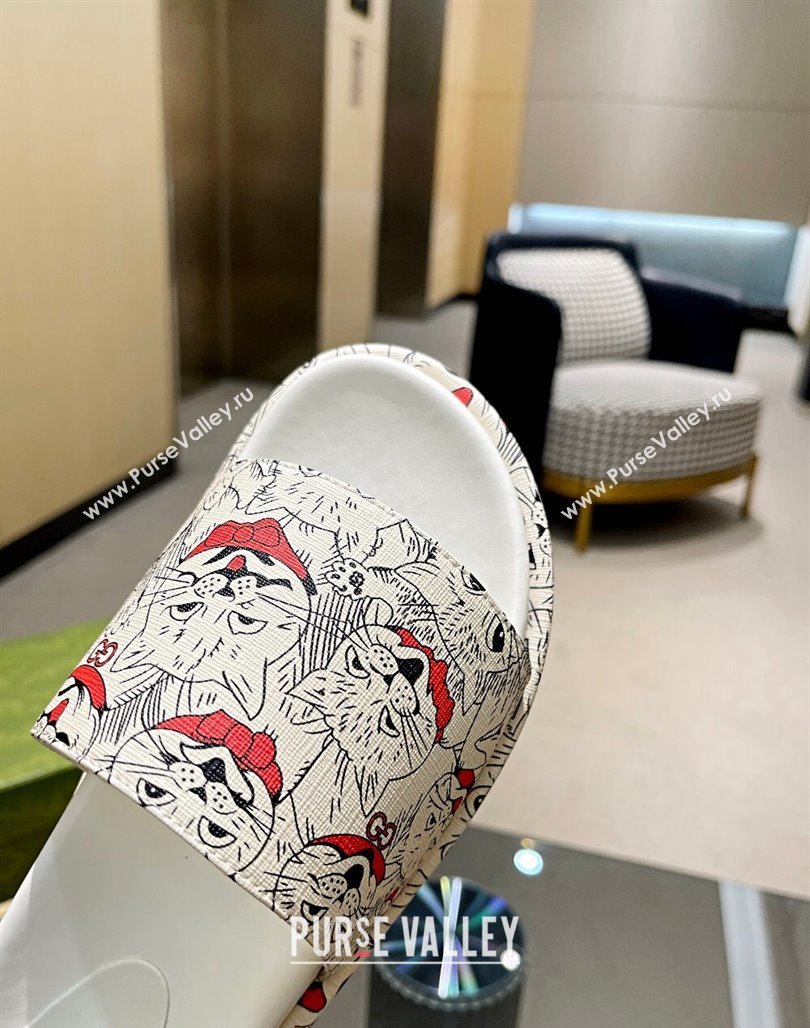 Gucci Animal Print Platform Slide Sandal 5.5cm White/Black/Red 2024 0316 (MD-240316022)