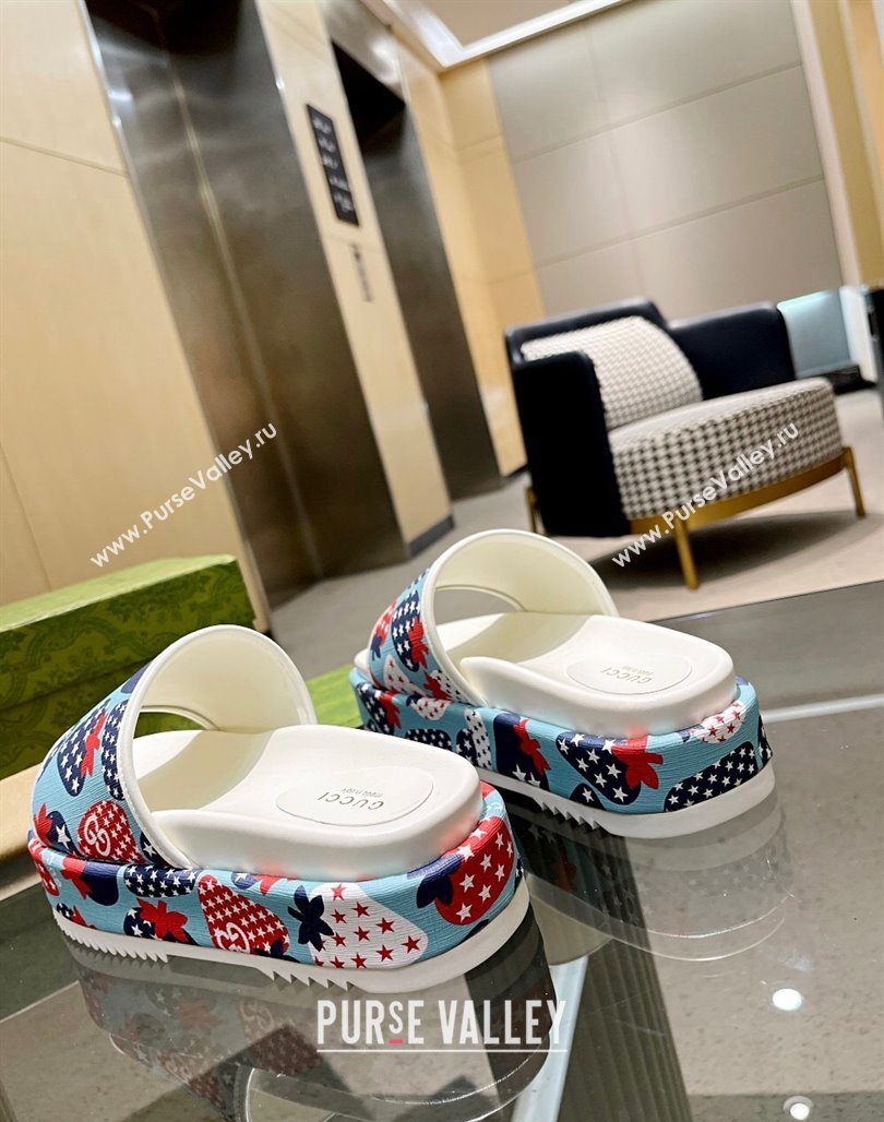 Gucci Strawberry Platform Slide Sandal 5.5cm Blue 2024 0316 (MD-240316021)