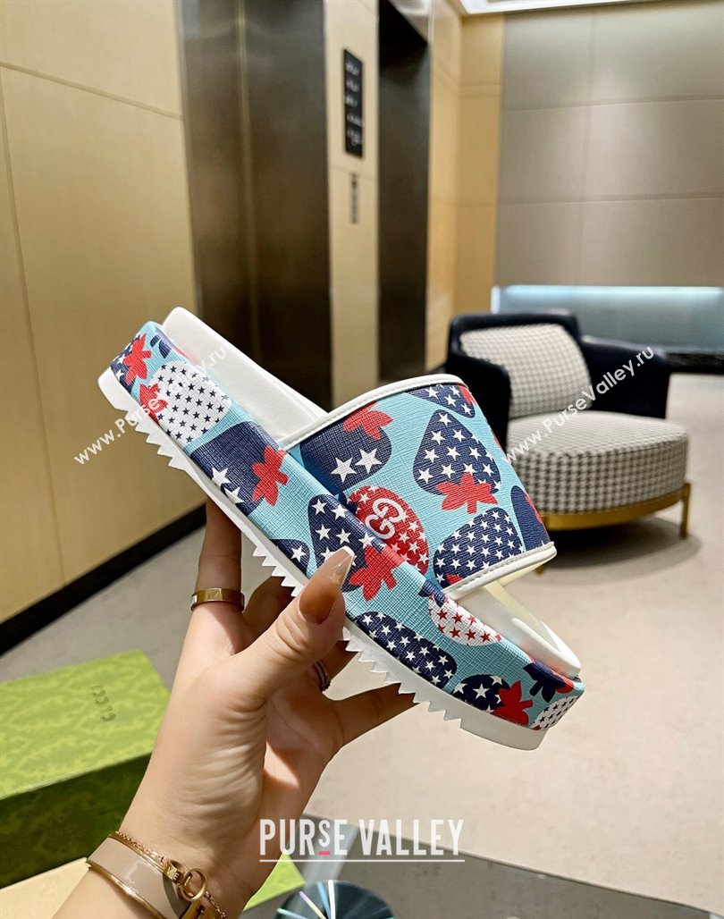 Gucci Strawberry Platform Slide Sandal 5.5cm Blue 2024 0316 (MD-240316021)