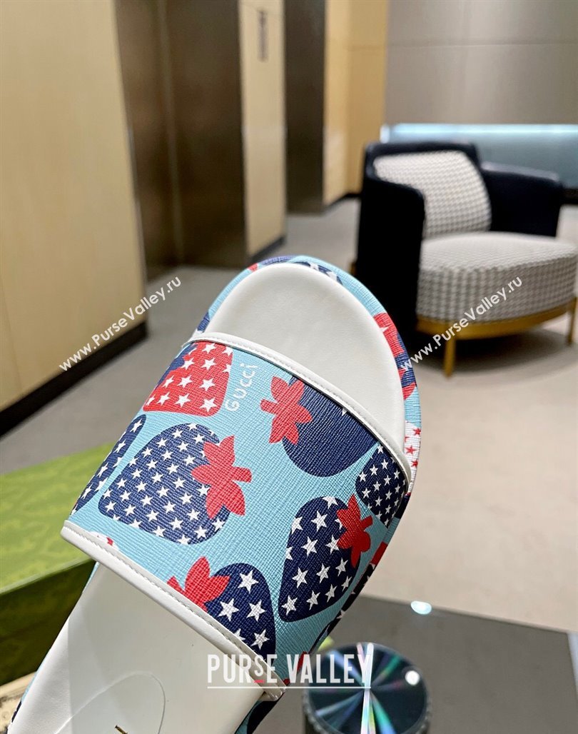 Gucci Strawberry Platform Slide Sandal 5.5cm Blue 2024 0316 (MD-240316021)
