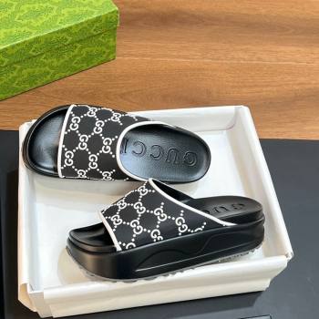 Gucci Rubber Platform Slide Sandals with Interlocking G Black/White2 2024 0319 (MD-240319010)