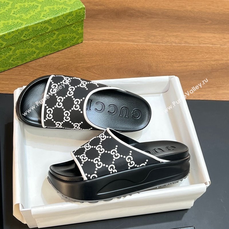 Gucci Rubber Platform Slide Sandals with Interlocking G Black/White2 2024 0319 (MD-240319010)