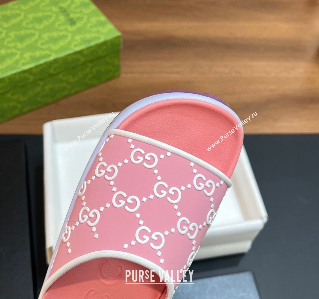 Gucci Rubber Platform Slide Sandals with Interlocking G Pink/White 2024 0319 (MD-240319011)