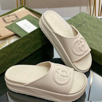 Gucci Rubber Platform Slide Sandals with Interlocking G All White 2024 0319 (MD-240319014)