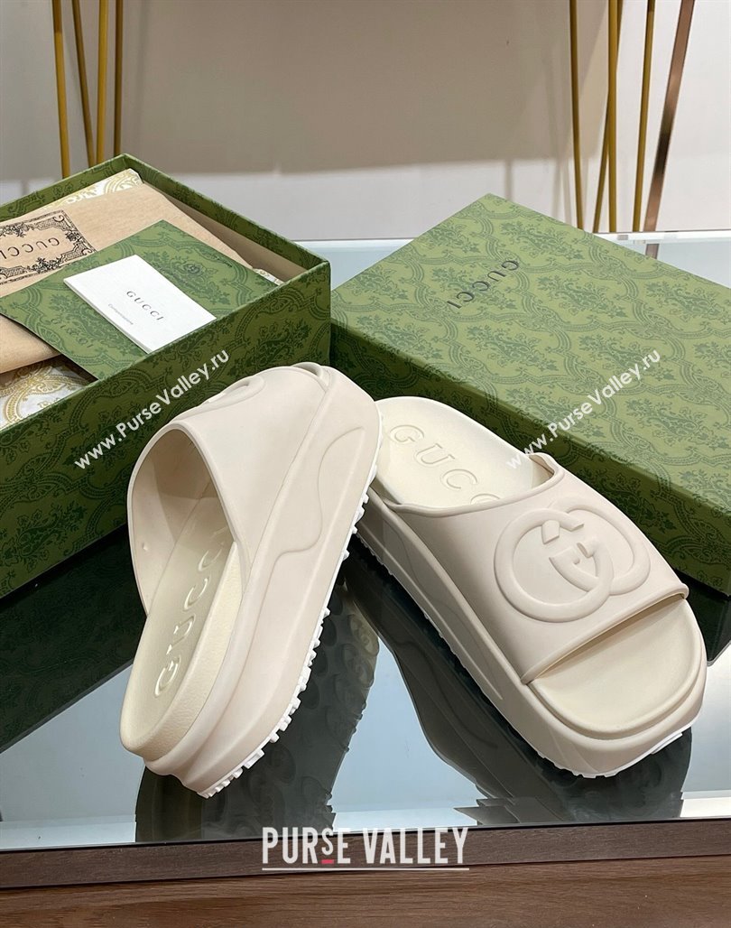 Gucci Rubber Platform Slide Sandals with Interlocking G All White 2024 0319 (MD-240319014)