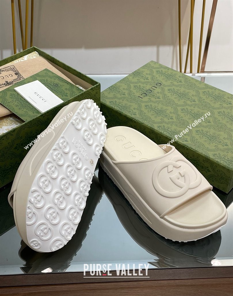 Gucci Rubber Platform Slide Sandals with Interlocking G All White 2024 0319 (MD-240319014)