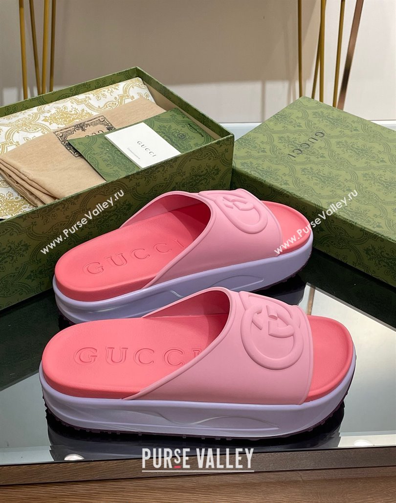 Gucci Rubber Platform Slide Sandals with Interlocking G Light Pink/Pink 2024 0319 (MD-240319016)