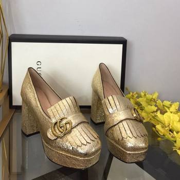 Gucci Leather Fringe Platform Pumps 8.5cm Gold 2024 0319 (SS-240319018)