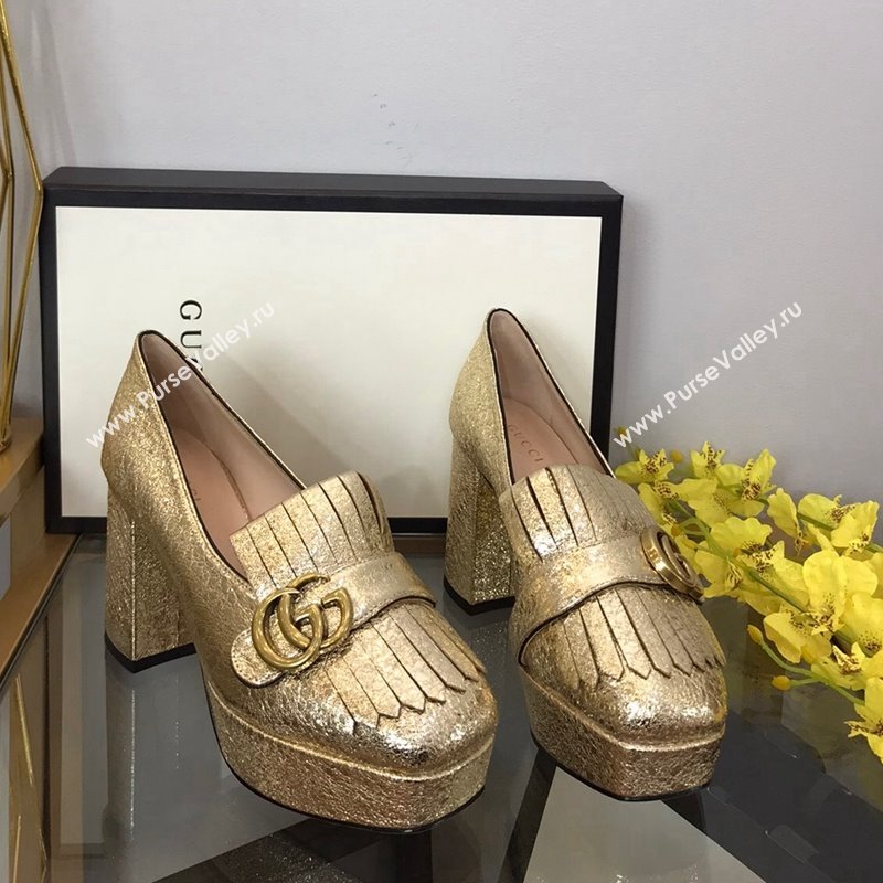 Gucci Leather Fringe Platform Pumps 8.5cm Gold 2024 0319 (SS-240319018)