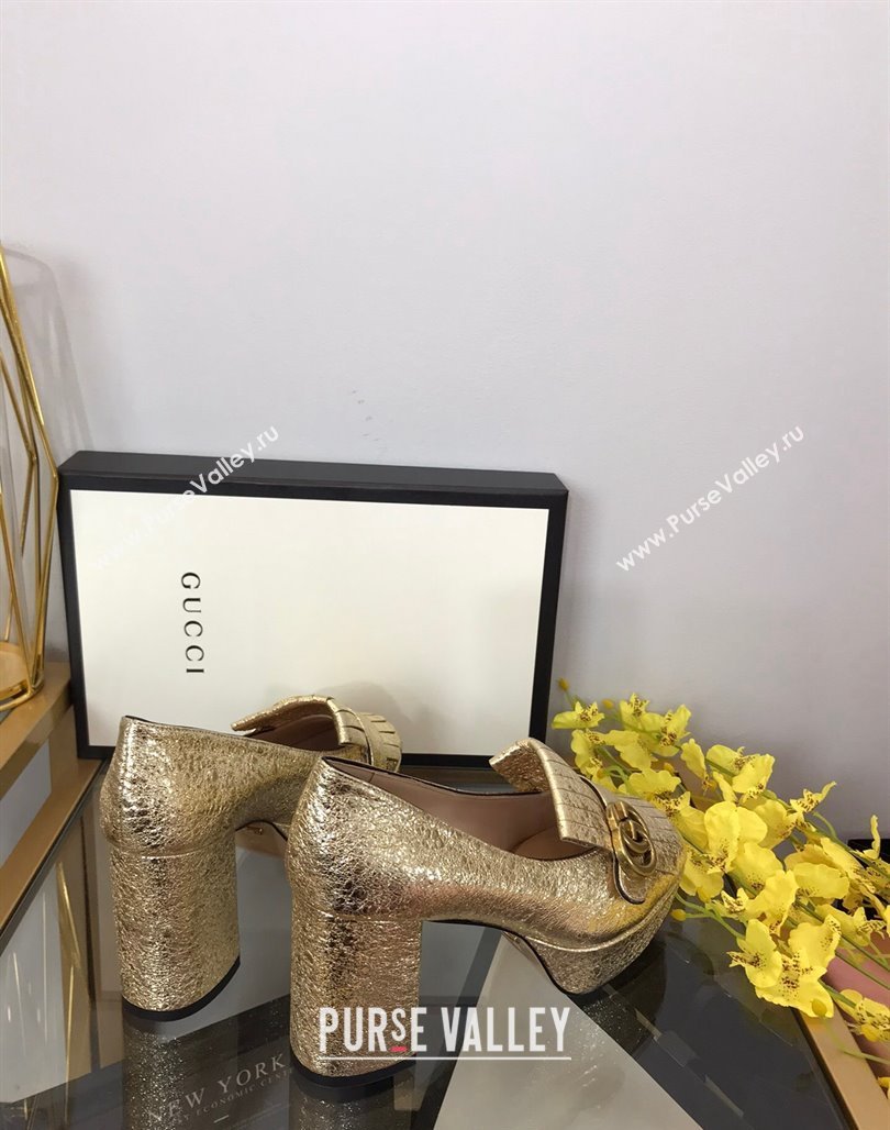 Gucci Leather Fringe Platform Pumps 8.5cm Gold 2024 0319 (SS-240319018)