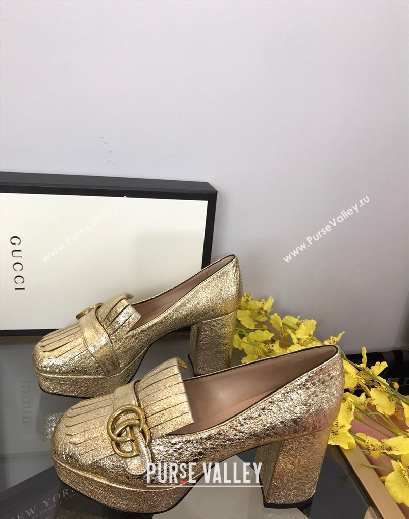 Gucci Leather Fringe Platform Pumps 8.5cm Gold 2024 0319 (SS-240319018)