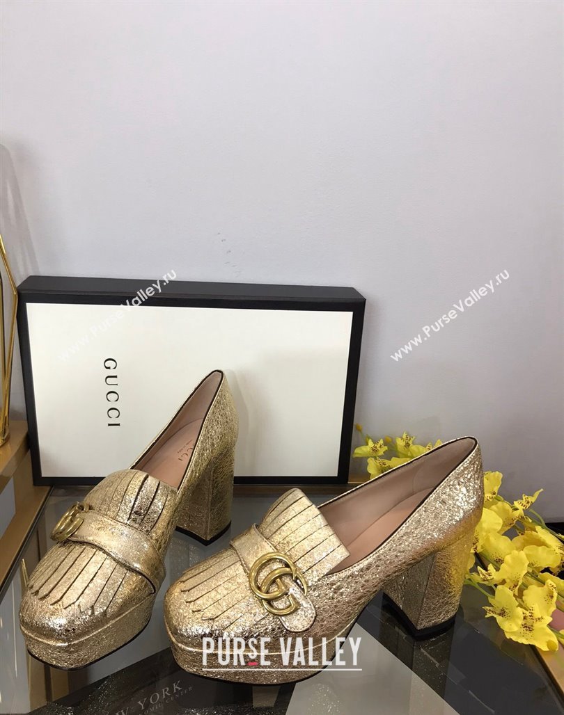 Gucci Leather Fringe Platform Pumps 8.5cm Gold 2024 0319 (SS-240319018)