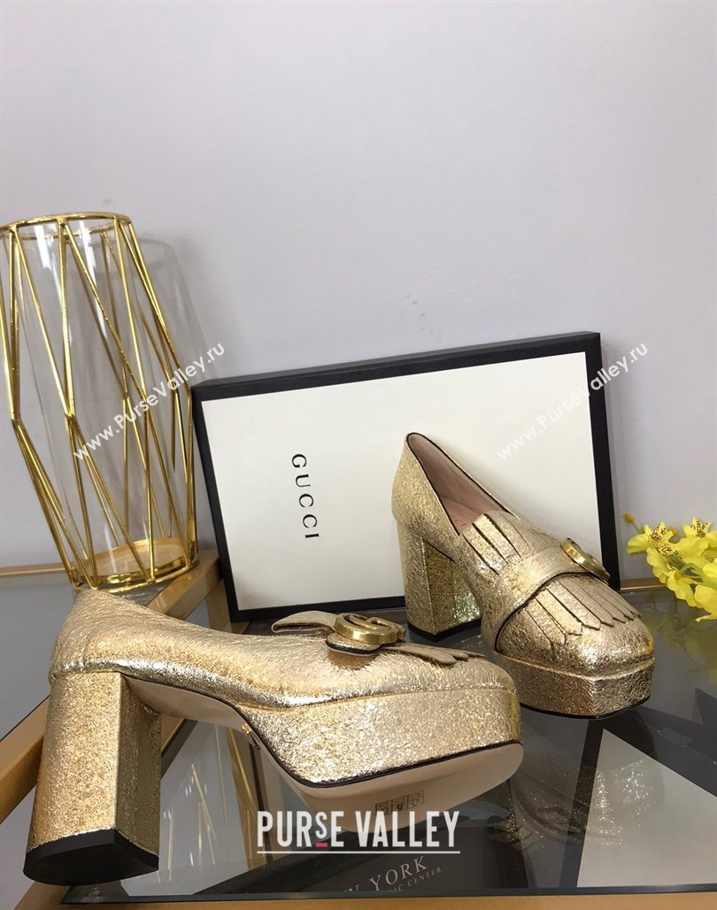 Gucci Leather Fringe Platform Pumps 8.5cm Gold 2024 0319 (SS-240319018)