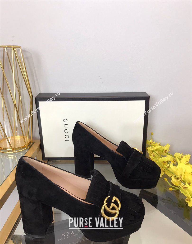 Gucci Suede Fringe Platform Pumps 8.5cm Black 2024 0319 (SS-240319019)