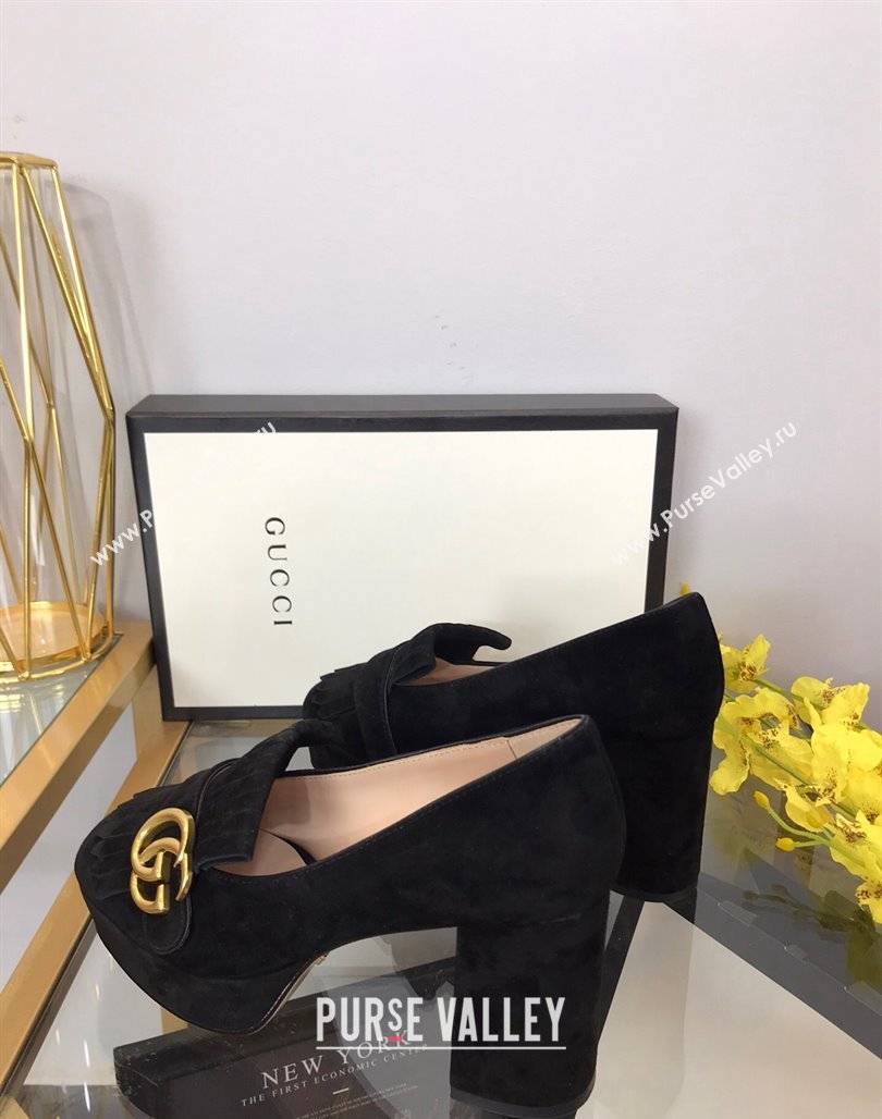 Gucci Suede Fringe Platform Pumps 8.5cm Black 2024 0319 (SS-240319019)