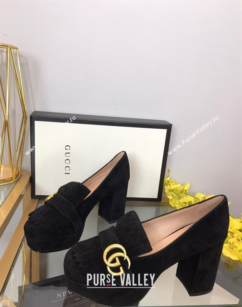 Gucci Suede Fringe Platform Pumps 8.5cm Black 2024 0319 (SS-240319019)