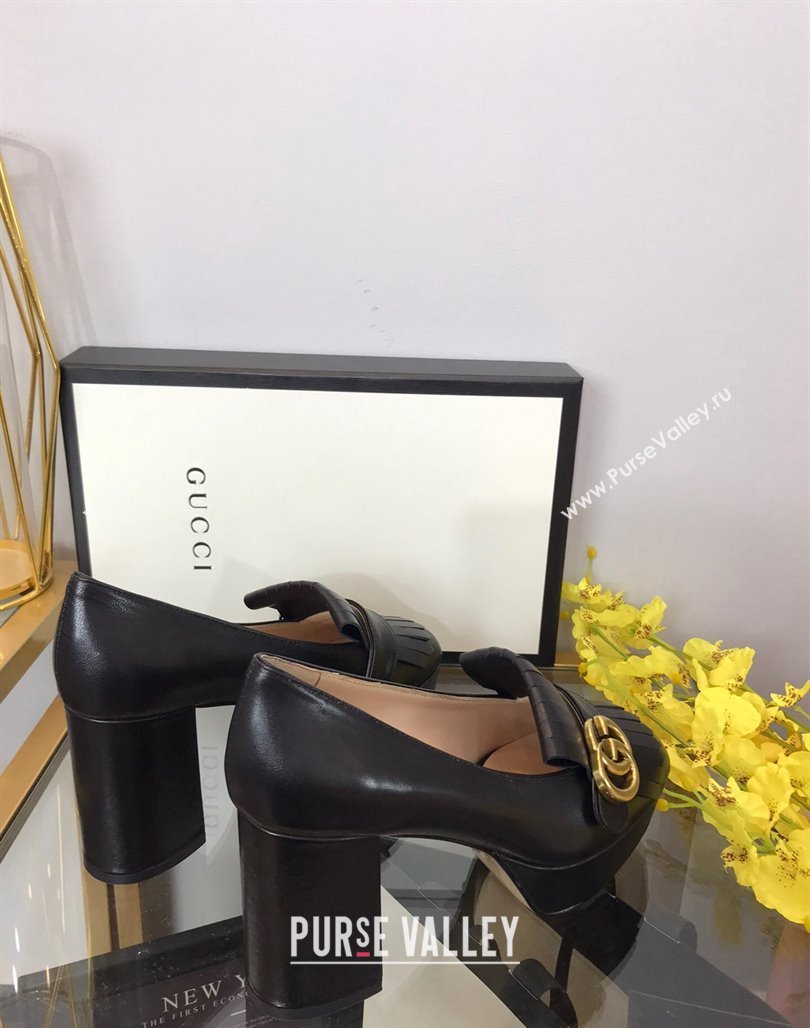 Gucci Leather Fringe Platform Pumps 8.5cm Black 2024 0319 (SS-240319020)