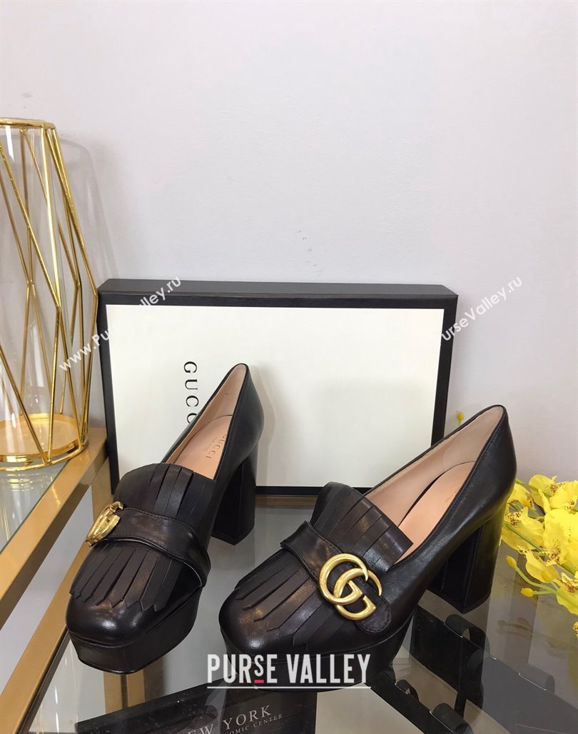 Gucci Leather Fringe Platform Pumps 8.5cm Black 2024 0319 (SS-240319020)