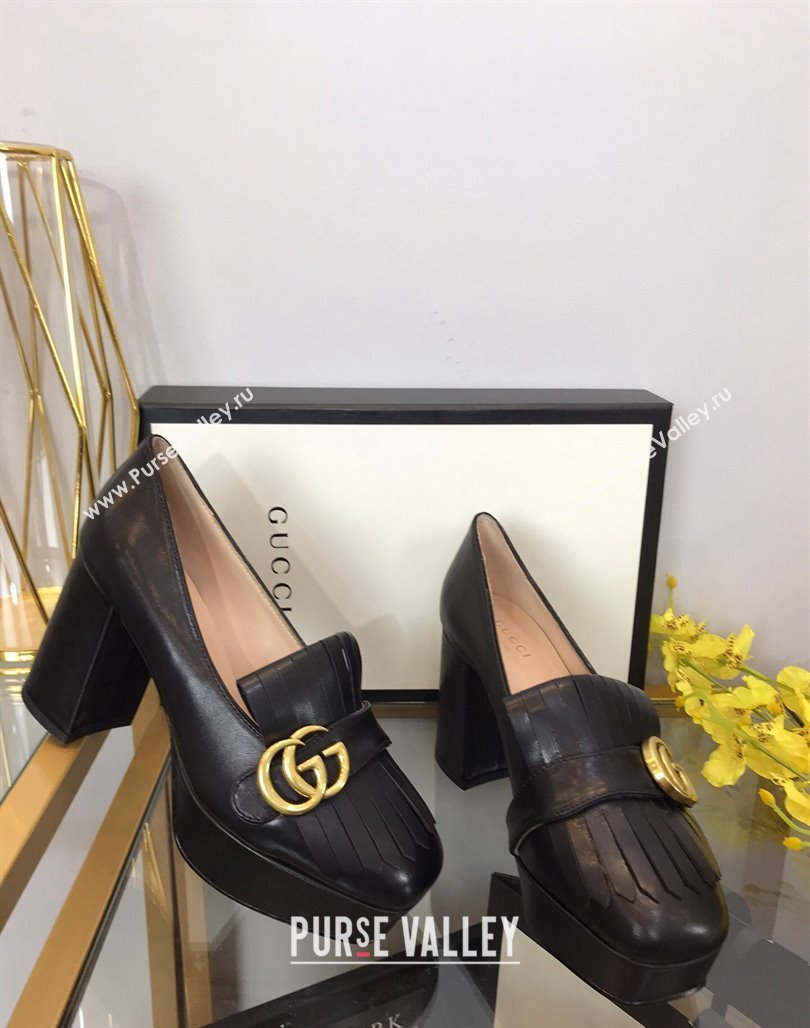 Gucci Leather Fringe Platform Pumps 8.5cm Black 2024 0319 (SS-240319020)