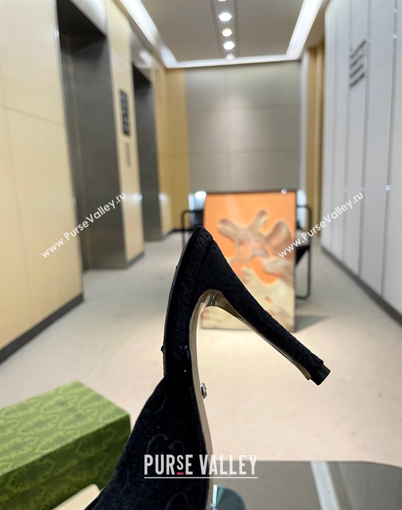 Gucci Horsebit 1955 High Heel Slide Sandals 9.5cm in GG Velvet Black 2024 (MD-240316001)