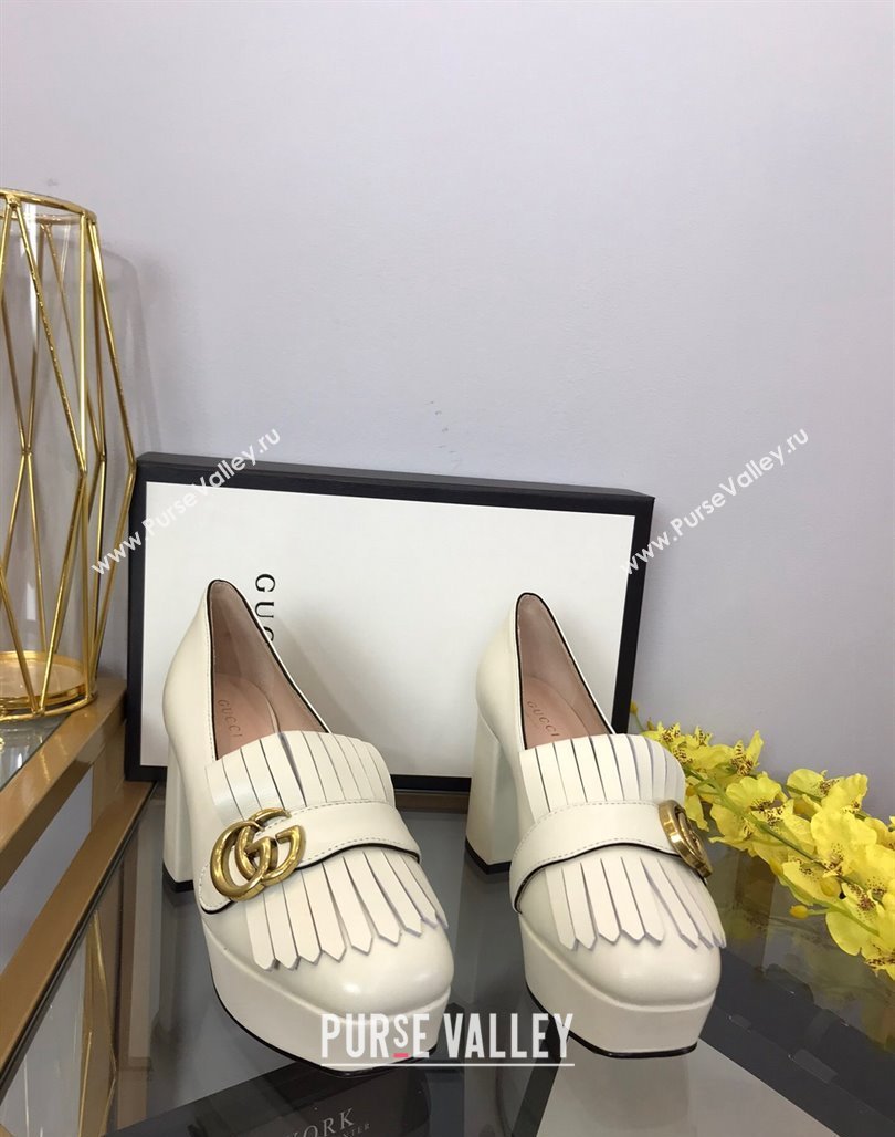 Gucci Leather Fringe Platform Pumps 8.5cm White 2024 0319 (SS-240319021)