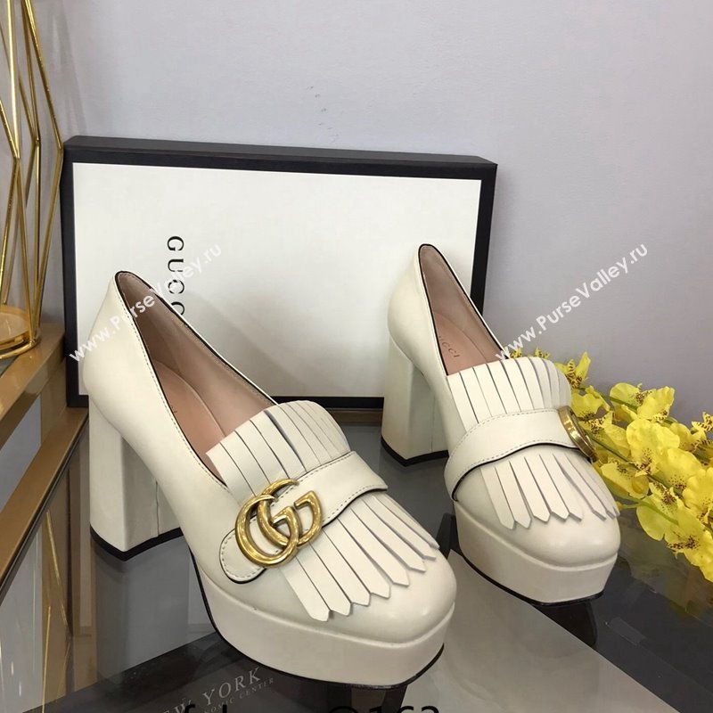 Gucci Leather Fringe Platform Pumps 8.5cm White 2024 0319 (SS-240319021)