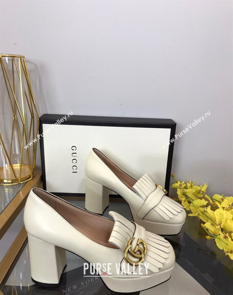 Gucci Leather Fringe Platform Pumps 8.5cm White 2024 0319 (SS-240319021)