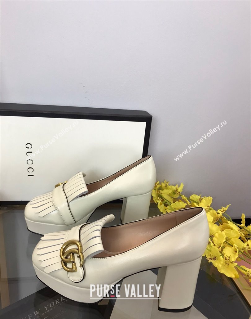 Gucci Leather Fringe Platform Pumps 8.5cm White 2024 0319 (SS-240319021)