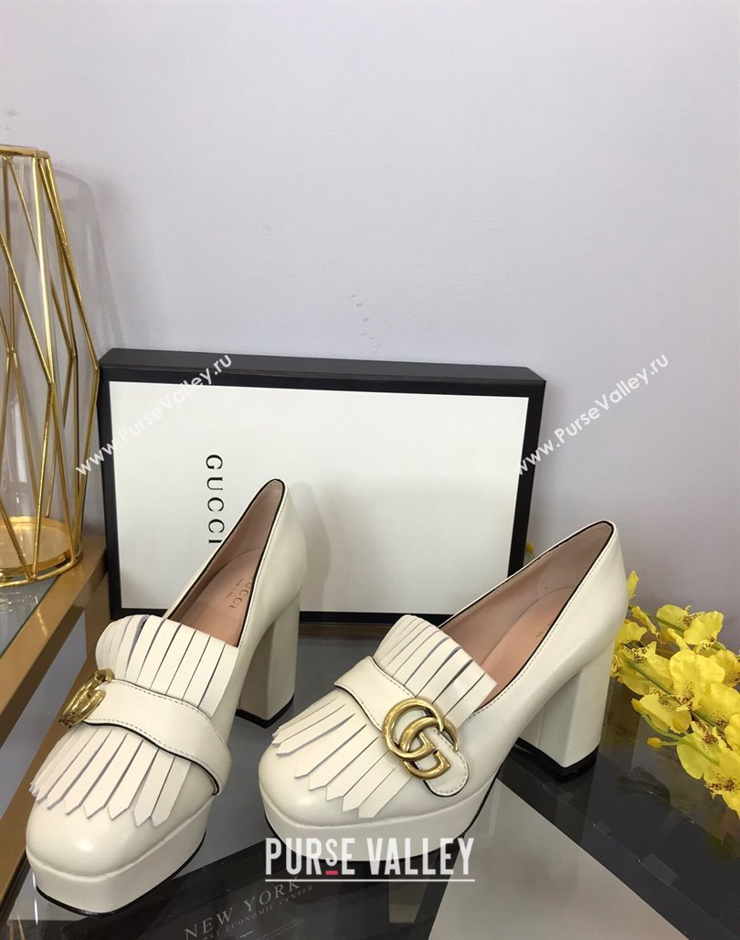 Gucci Leather Fringe Platform Pumps 8.5cm White 2024 0319 (SS-240319021)