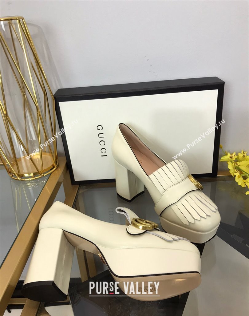 Gucci Leather Fringe Platform Pumps 8.5cm White 2024 0319 (SS-240319021)