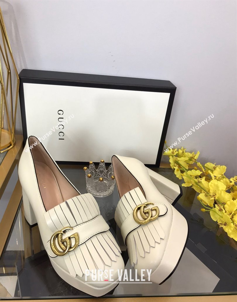 Gucci Leather Fringe Platform Pumps 8.5cm White 2024 0319 (SS-240319021)