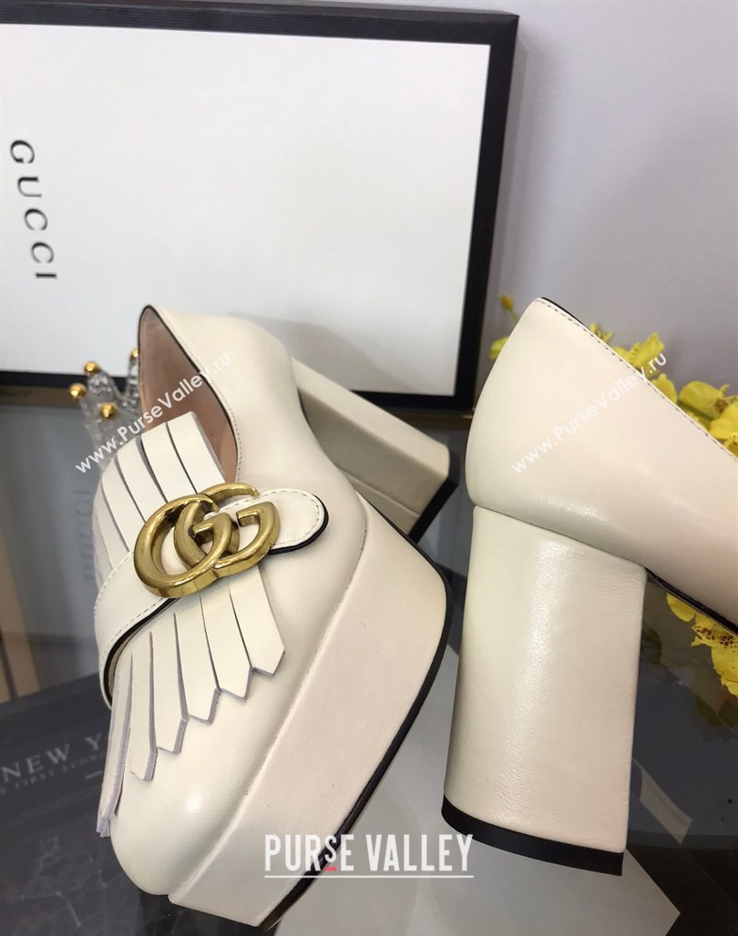 Gucci Leather Fringe Platform Pumps 8.5cm White 2024 0319 (SS-240319021)