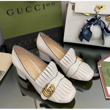 Gucci Leather Fringe Pumps 5cm White 2024 031902 (SS-240319023)