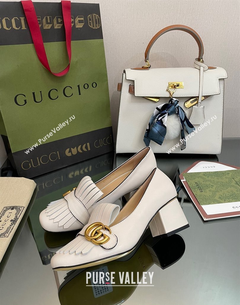 Gucci Leather Fringe Pumps 5cm White 2024 031902 (SS-240319023)