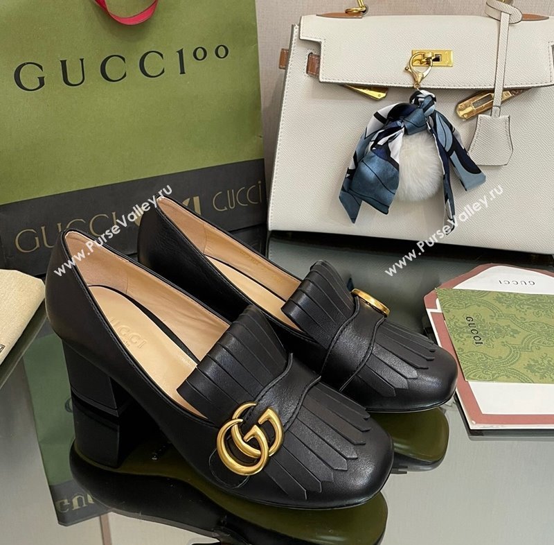 Gucci Leather Fringe Pumps 5cm Black 2024 031902 (SS-240319024)