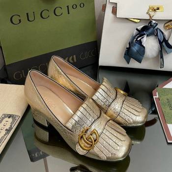 Gucci Leather Fringe Pumps 5cm Gold 2024 031902 (SS-240319025)