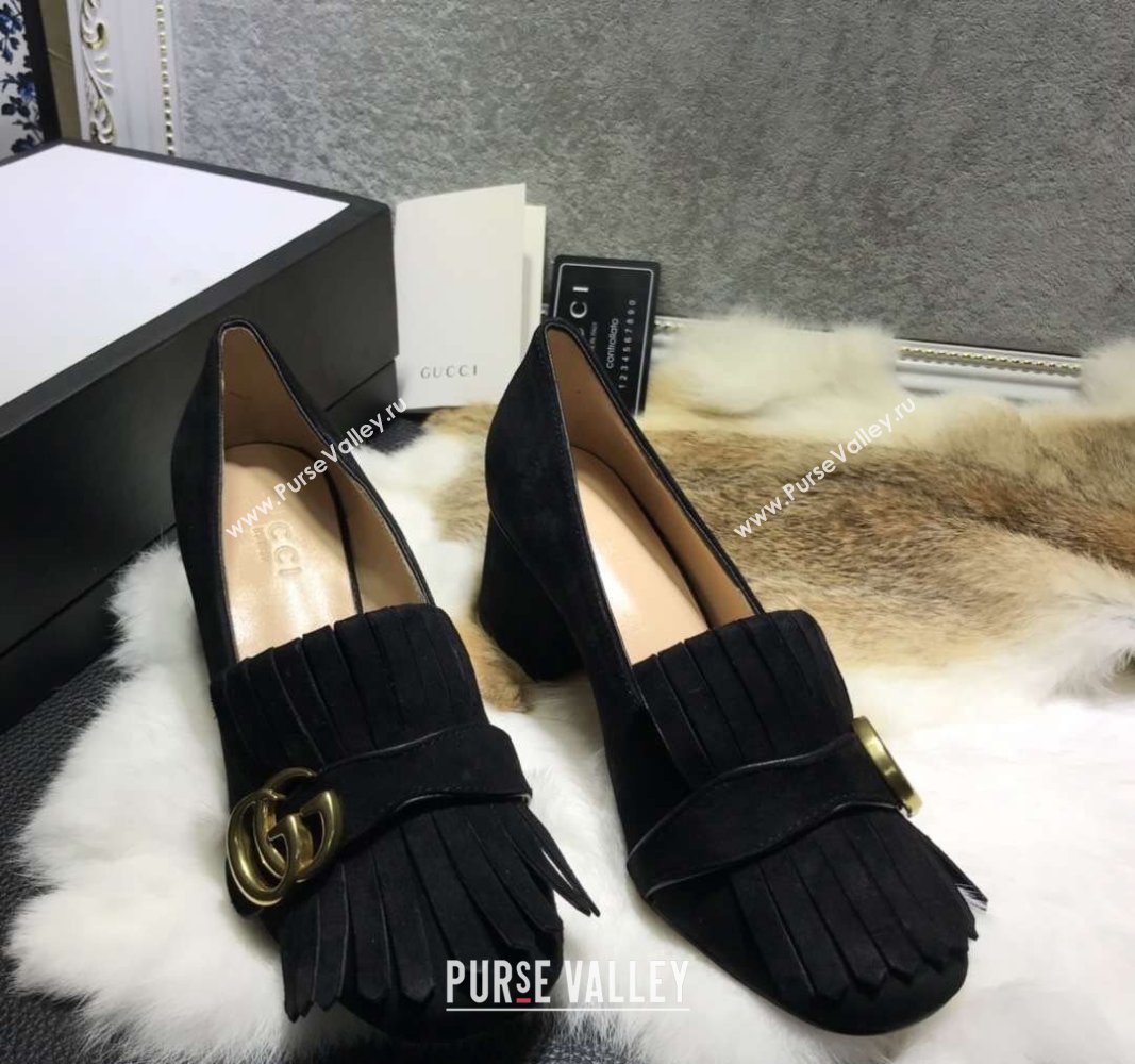 Gucci Suede Fringe Pumps 5cm Black 2024 031902 (SS-240319026)