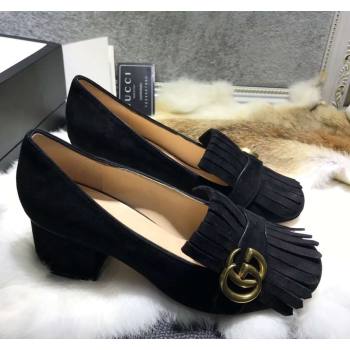 Gucci Suede Fringe Pumps 5cm Black 2024 031902 (SS-240319026)