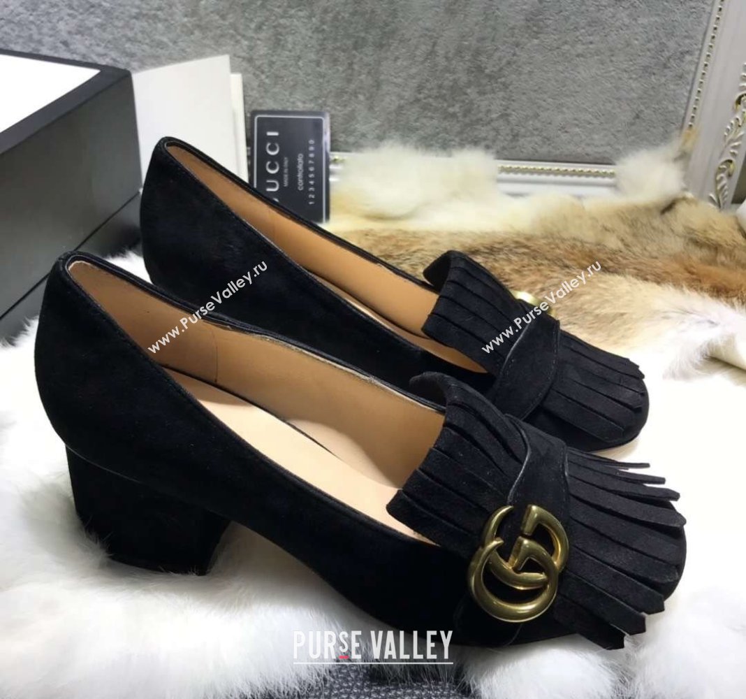 Gucci Suede Fringe Pumps 5cm Black 2024 031902 (SS-240319026)