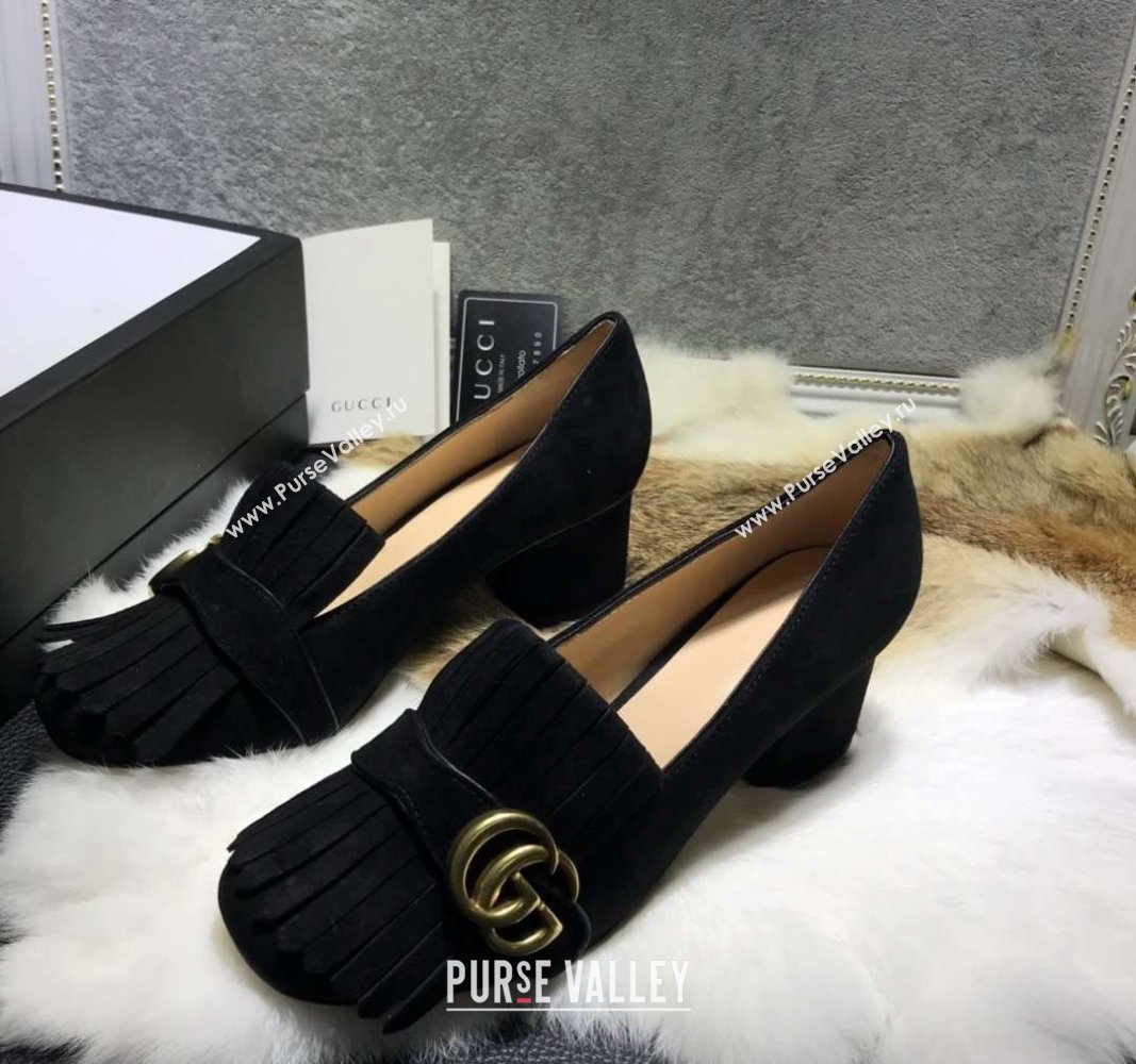 Gucci Suede Fringe Pumps 5cm Black 2024 031902 (SS-240319026)